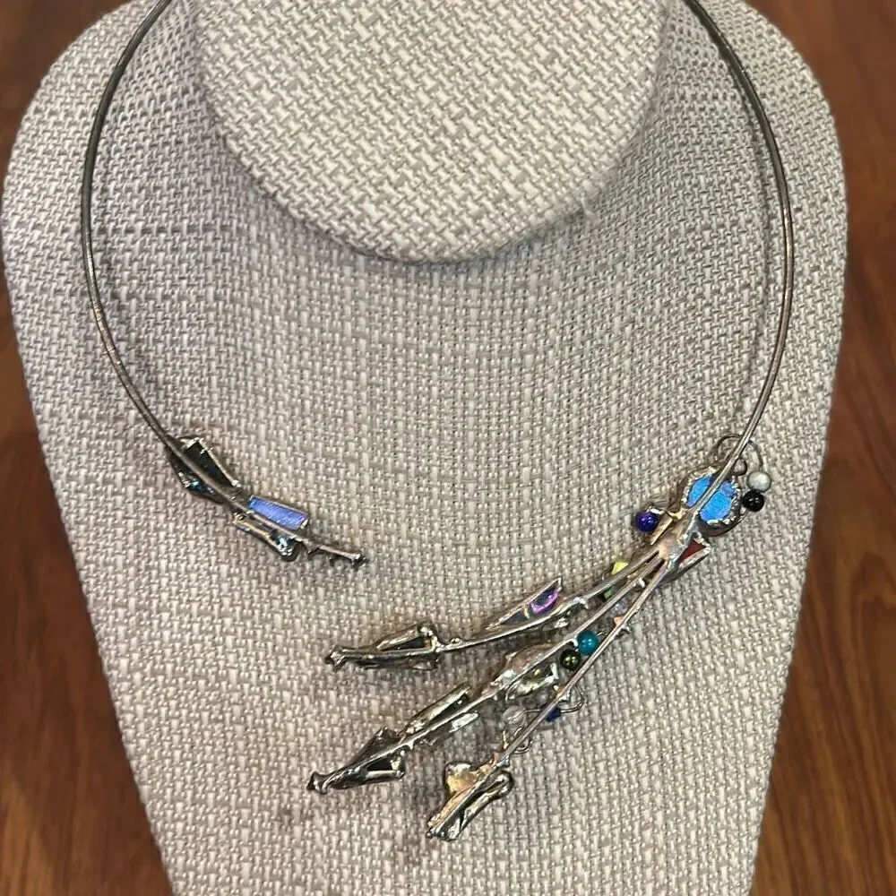 Stunning artisan vintage necklace iridescent cuff choker